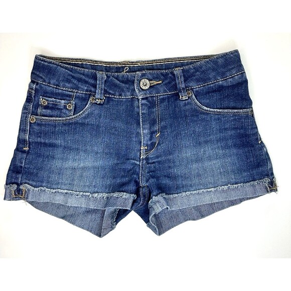 LEVI’s Jean Shorts Girls Junior Sz 10 Denim Dark Wash Cuffed Zip Adjustable Soft - Picture 1 of 7